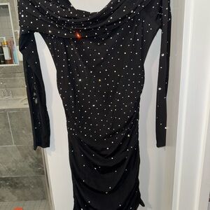 Aqua Black Long Sleeve Dress with Sparkling Accents